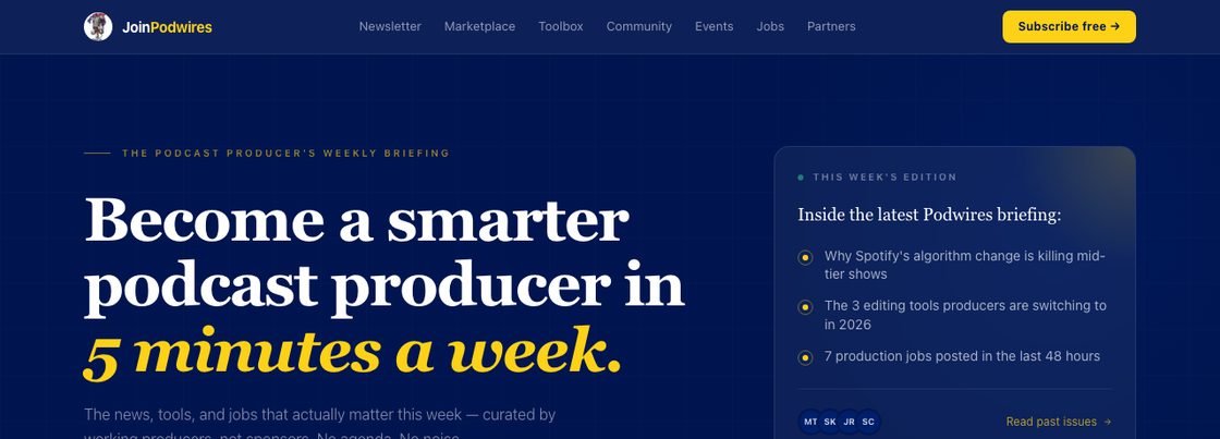 Podwires Newsbrief homepage