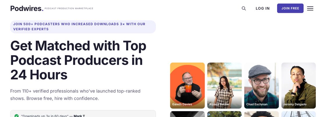 Podwires marketplace homepage